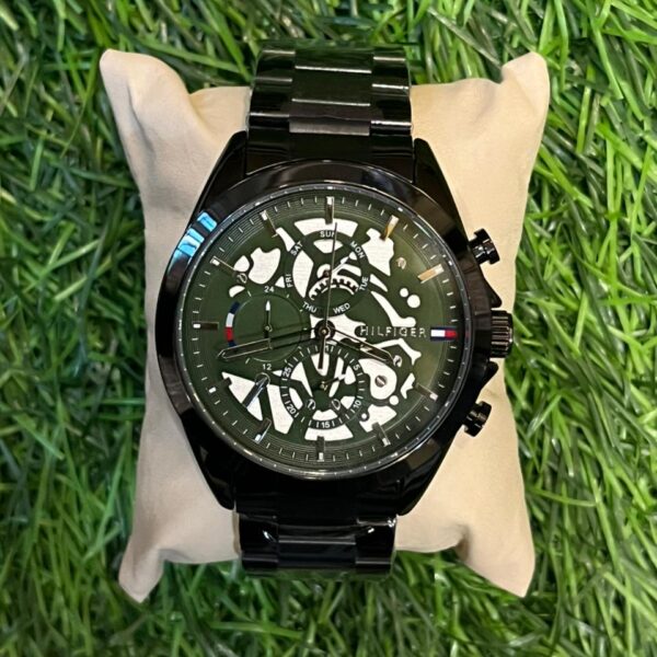 T🔥MMY HILF🔥GER green dial Black chain watch for men's