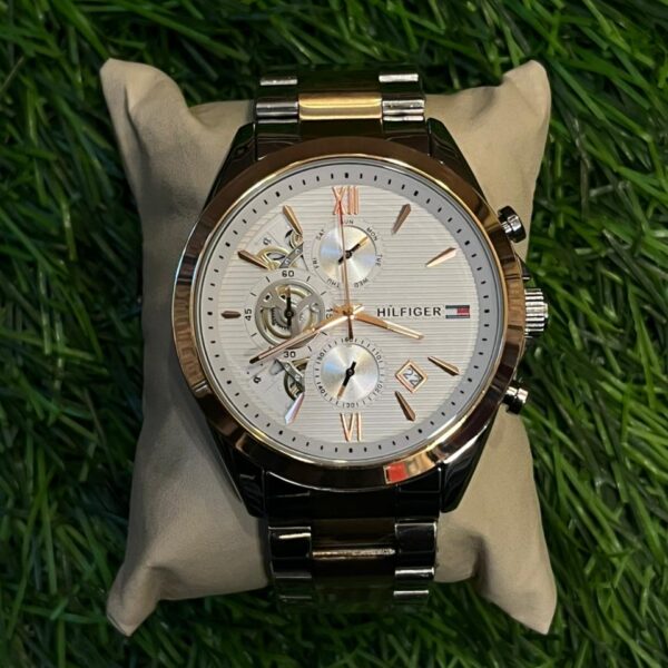 T🔥MMY HILF🔥GER  dual tone white dial watch for men's