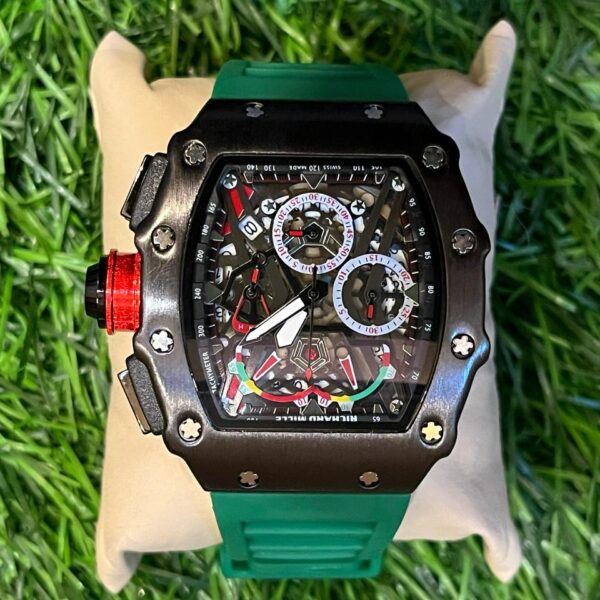 Rich🔥rd Mi🔥lie chrono green silicon belt watch for men